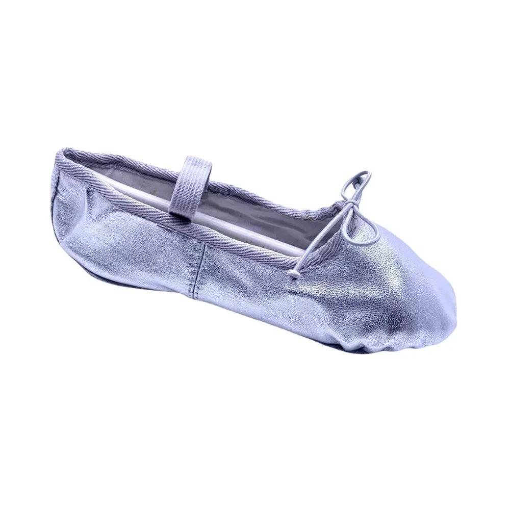 Little Girls Metallic Silver Ballet Slippers 2 Shoes Slip On Wedding Party Dance